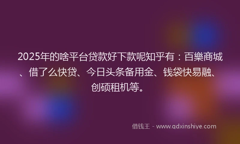 2025年的啥平台贷款好下款呢知乎有：百樂商城、借了么快贷、今日头条备用金、钱袋快易融、创硕租机等。