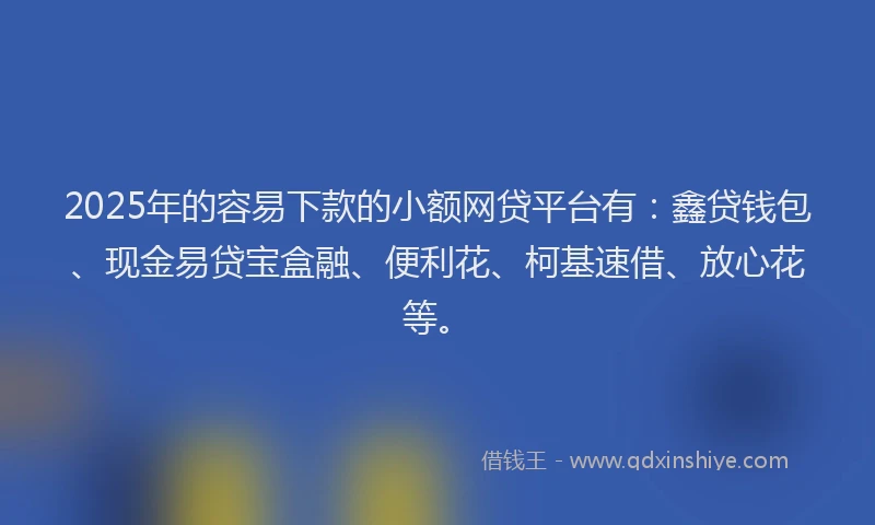 2025年的容易下款的小额网贷平台有：鑫贷钱包、现金易贷宝盒融、便利花、柯基速借、放心花等。