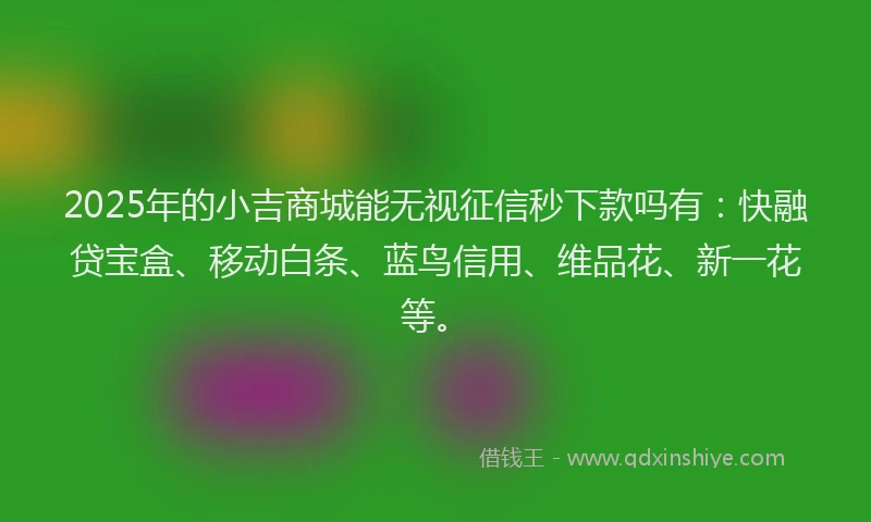 2025年的小吉商城能无视征信秒下款吗有：快融贷宝盒、移动白条、蓝鸟信用、维品花、新一花等。