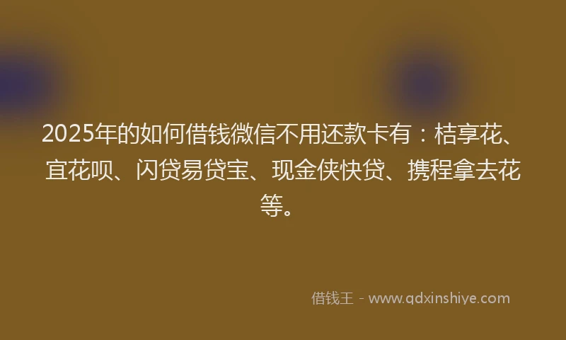 2025年的如何借钱微信不用还款卡有：桔享花、宜花呗、闪贷易贷宝、现金侠快贷、携程拿去花等。