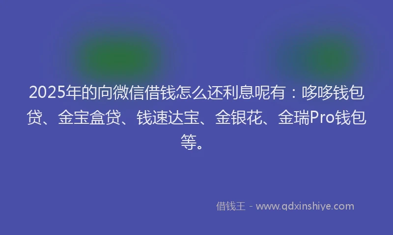 2025年的向微信借钱怎么还利息呢有：哆哆钱包贷、金宝盒贷、钱速达宝、金银花、金瑞Pro钱包等。