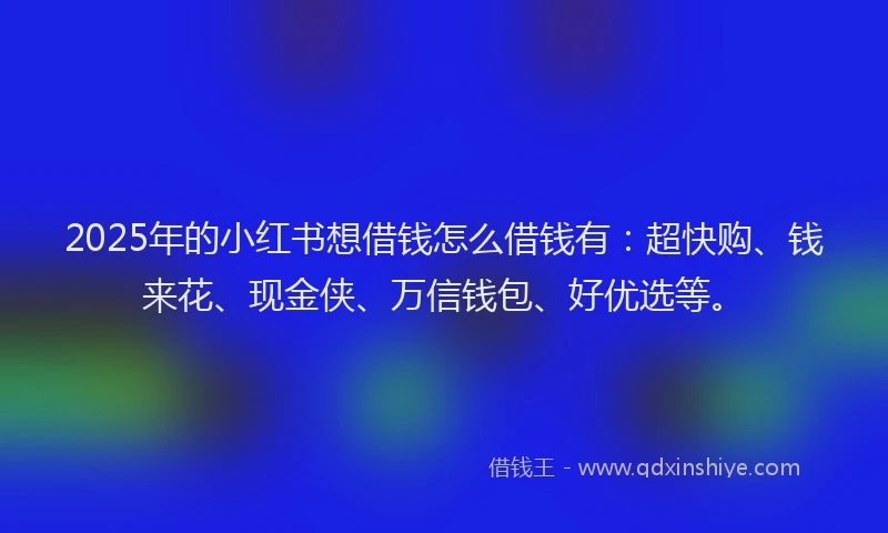 2025年的小红书想借钱怎么借钱有：超快购、钱来花、现金侠、万信钱包、好优选等。
