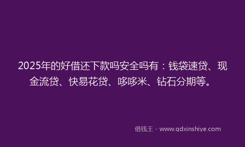 2025年的好借还下款吗安全吗有：钱袋速贷、现金流贷、快易花贷、哆哆米、钻石分期等。