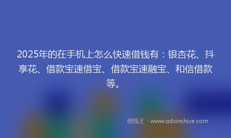 2025年的在手机上怎么快速借钱有：银杏花、抖享花、借款宝速借宝、借款宝速融宝、和信借款等。