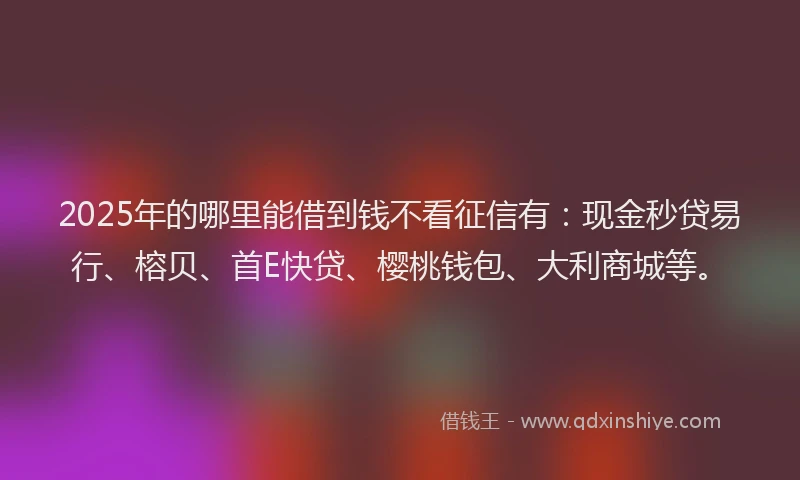 2025年的哪里能借到钱不看征信有：现金秒贷易行、榕贝、首E快贷、樱桃钱包、大利商城等。