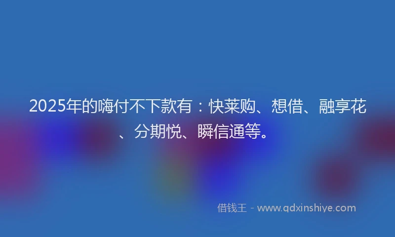 2025年的嗨付不下款有：快莱购、想借、融享花、分期悦、瞬信通等。