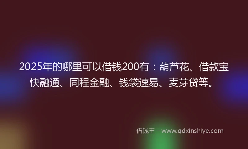 2025年的哪里可以借钱200有：葫芦花、借款宝快融通、同程金融、钱袋速易、麦芽贷等。