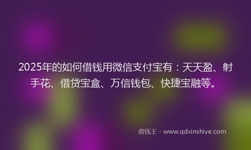2025年的如何借钱用微信支付宝有：天天盈、射手花、借贷宝盒、万信钱包、快捷宝融等。