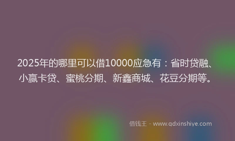 2025年的哪里可以借10000应急有：省时贷融、小赢卡贷、蜜桃分期、新鑫商城、花豆分期等。