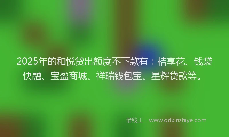 2025年的和悦贷出额度不下款有：桔享花、钱袋快融、宝盈商城、祥瑞钱包宝、星辉贷款等。
