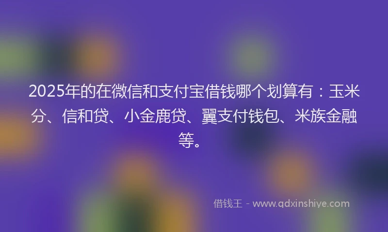 2025年的在微信和支付宝借钱哪个划算有：玉米分、信和贷、小金鹿贷、翼支付钱包、米族金融等。