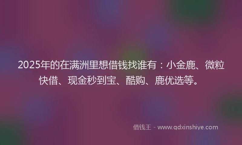 2025年的在满洲里想借钱找谁有：小金鹿、微粒快借、现金秒到宝、酷购、鹿优选等。