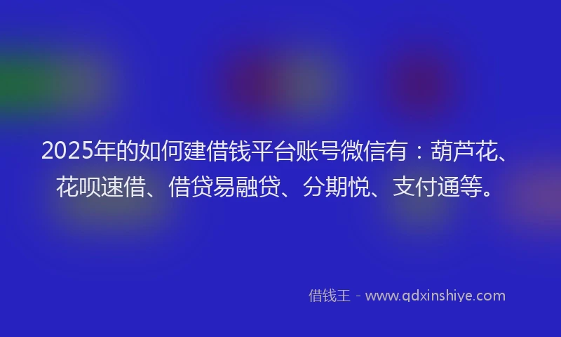 2025年的如何建借钱平台账号微信有：葫芦花、花呗速借、借贷易融贷、分期悦、支付通等。