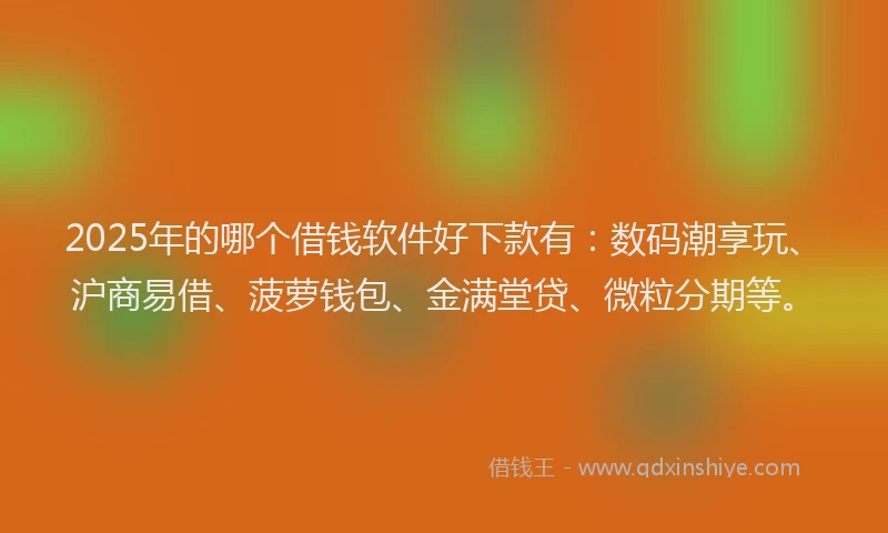 2025年的哪个借钱软件好下款有：数码潮享玩、沪商易借、菠萝钱包、金满堂贷、微粒分期等。