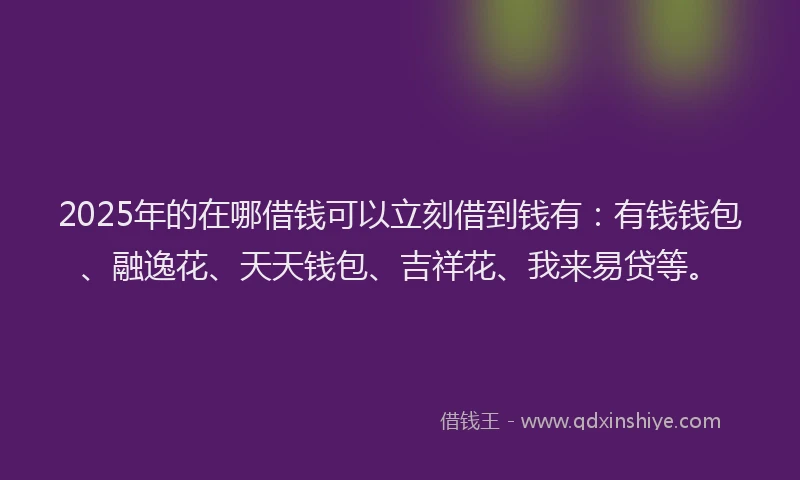 2025年的在哪借钱可以立刻借到钱有：有钱钱包、融逸花、天天钱包、吉祥花、我来易贷等。