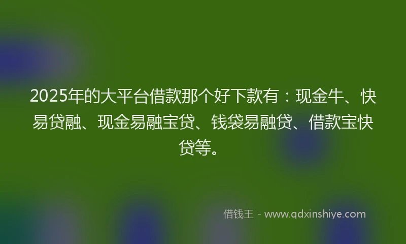 2025年的大平台借款那个好下款有：现金牛、快易贷融、现金易融宝贷、钱袋易融贷、借款宝快贷等。