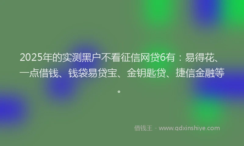 2025年的实测黑户不看征信网贷6有：易得花、一点借钱、钱袋易贷宝、金钥匙贷、捷信金融等。