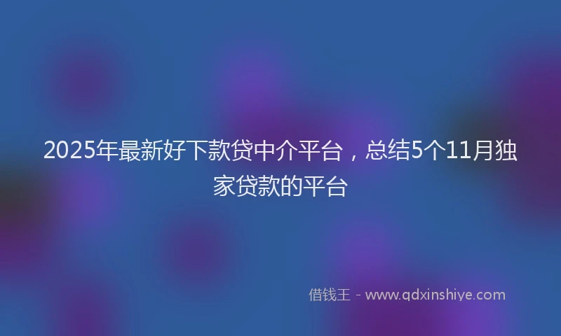 2025年最新好下款贷中介平台，总结5个11月独家贷款的平台