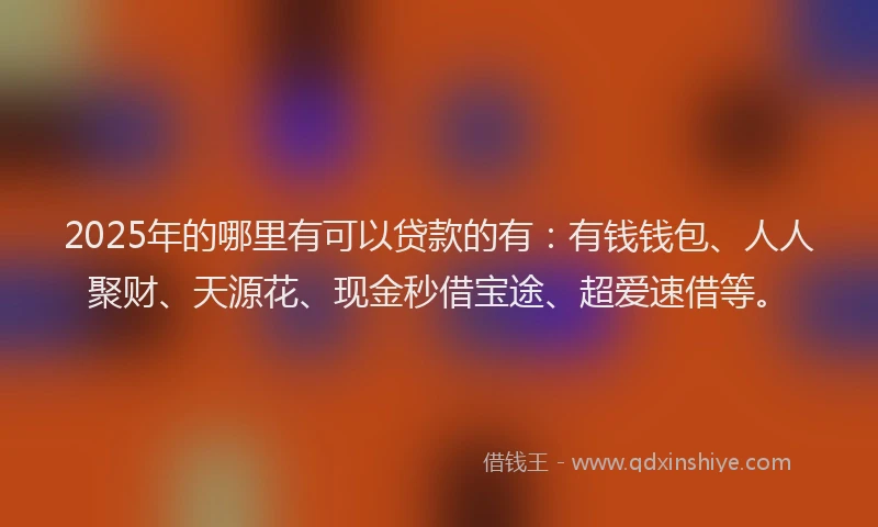 2025年的哪里有可以贷款的有：有钱钱包、人人聚财、天源花、现金秒借宝途、超爱速借等。