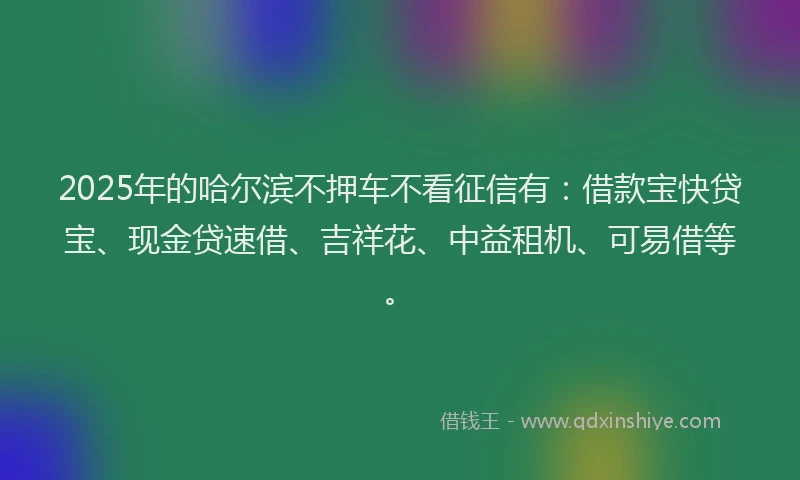 2025年的哈尔滨不押车不看征信有：借款宝快贷宝、现金贷速借、吉祥花、中益租机、可易借等。