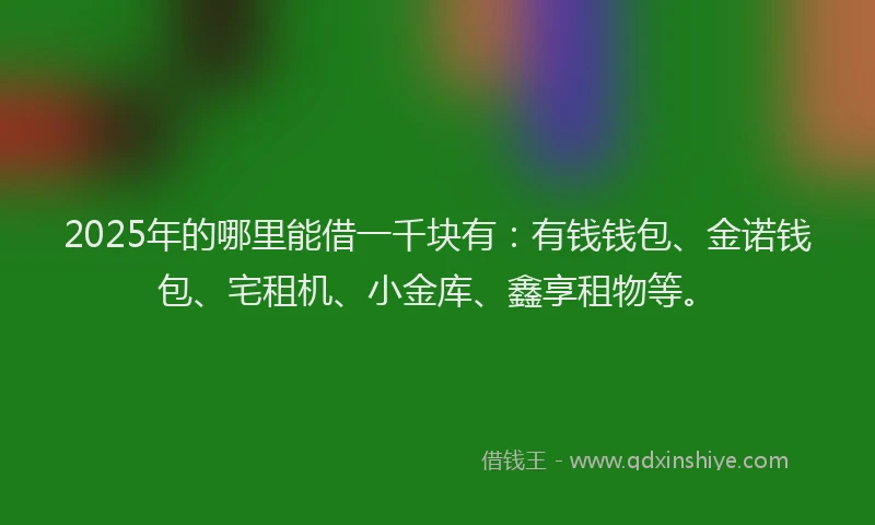 2025年的哪里能借一千块有：有钱钱包、金诺钱包、宅租机、小金库、鑫享租物等。