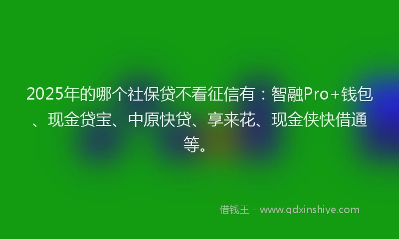 2025年的哪个社保贷不看征信有：智融Pro+钱包、现金贷宝、中原快贷、享来花、现金侠快借通等。