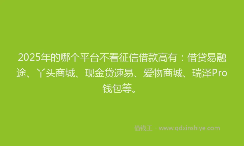 2025年的哪个平台不看征信借款高有：借贷易融途、丫头商城、现金贷速易、爱物商城、瑞泽Pro钱包等。