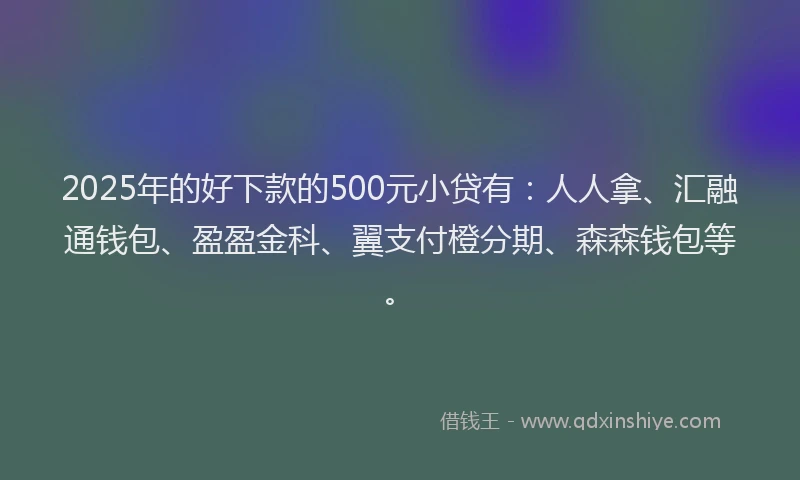 2025年的好下款的500元小贷有：人人拿、汇融通钱包、盈盈金科、翼支付橙分期、森森钱包等。