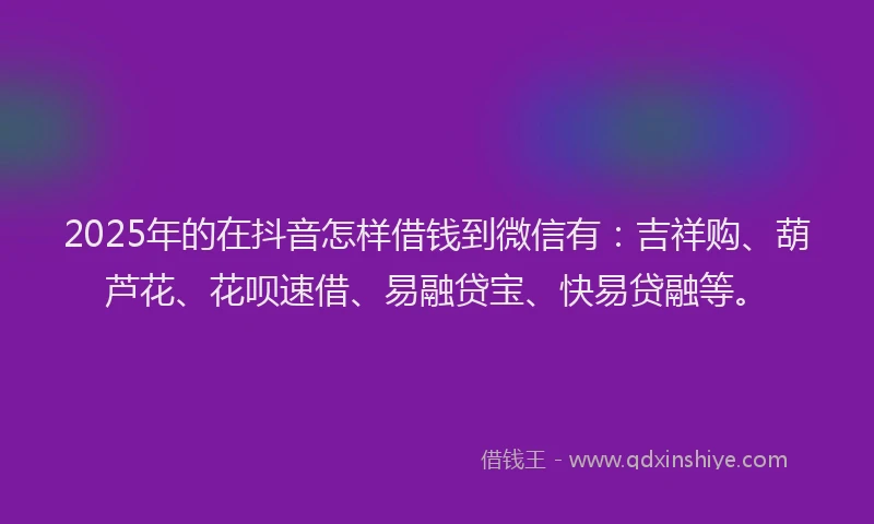 2025年的在抖音怎样借钱到微信有：吉祥购、葫芦花、花呗速借、易融贷宝、快易贷融等。