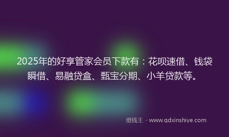 2025年的好享管家会员下款有：花呗速借、钱袋瞬借、易融贷盒、甄宝分期、小羊贷款等。