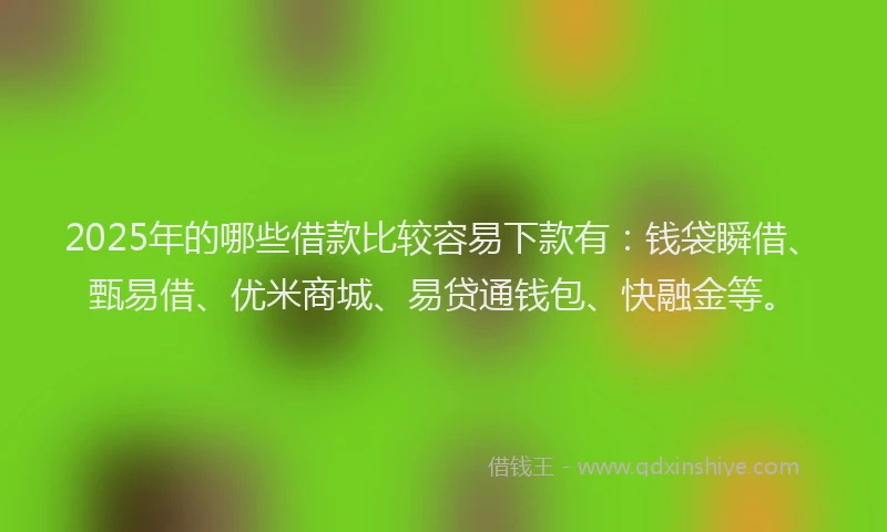 2025年的哪些借款比较容易下款有：钱袋瞬借、甄易借、优米商城、易贷通钱包、快融金等。