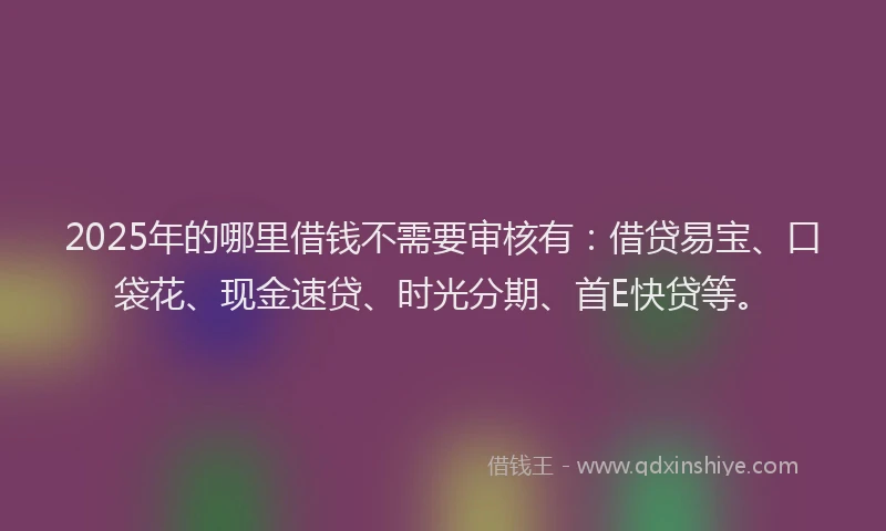 2025年的哪里借钱不需要审核有：借贷易宝、口袋花、现金速贷、时光分期、首E快贷等。