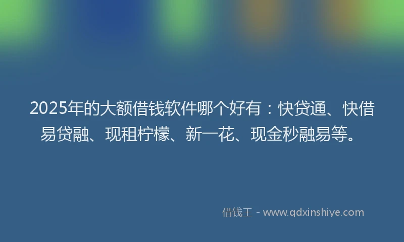 2025年的大额借钱软件哪个好有：快贷通、快借易贷融、现租柠檬、新一花、现金秒融易等。
