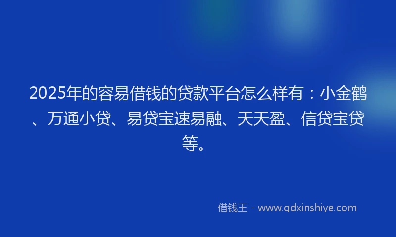 2025年的容易借钱的贷款平台怎么样有：小金鹤、万通小贷、易贷宝速易融、天天盈、信贷宝贷等。