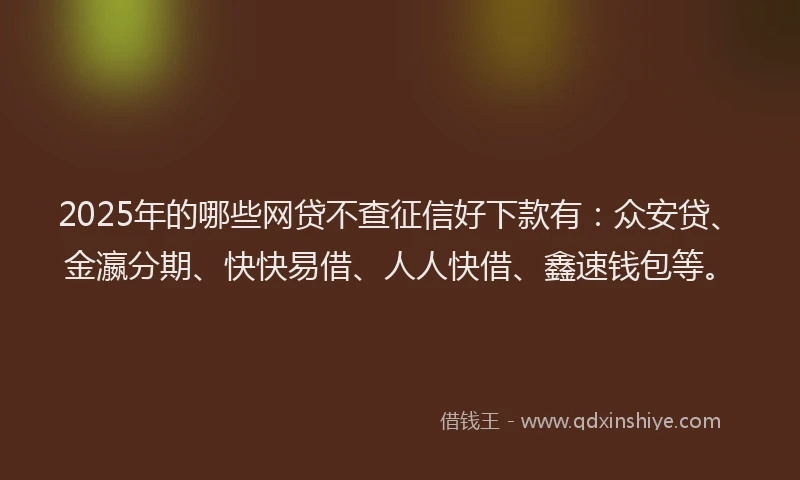 2025年的哪些网贷不查征信好下款有：众安贷、金瀛分期、快快易借、人人快借、鑫速钱包等。