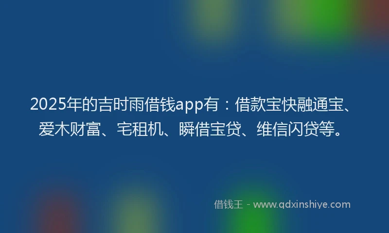 2025年的吉时雨借钱app有：借款宝快融通宝、爱木财富、宅租机、瞬借宝贷、维信闪贷等。