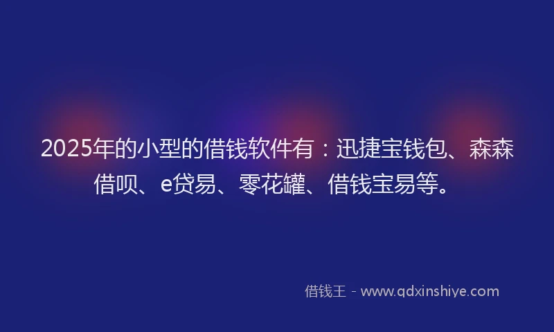 2025年的小型的借钱软件有：迅捷宝钱包、森森借呗、e贷易、零花罐、借钱宝易等。