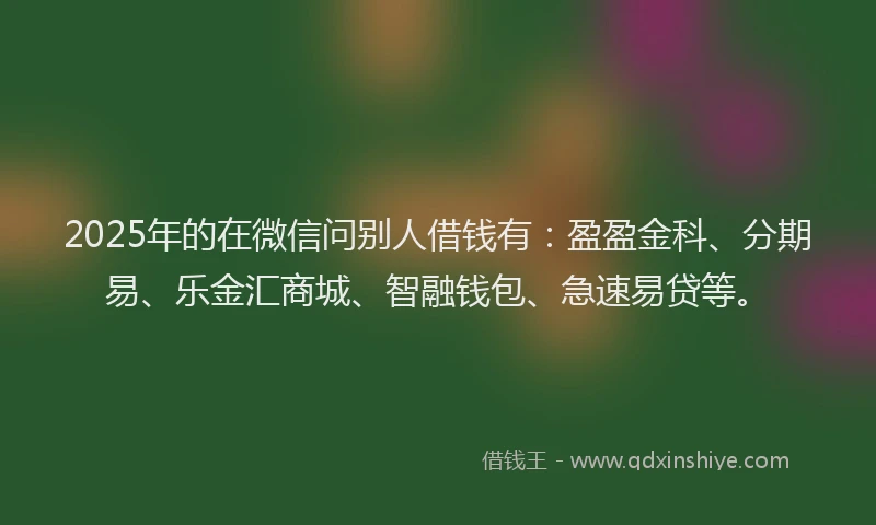 2025年的在微信问别人借钱有：盈盈金科、分期易、乐金汇商城、智融钱包、急速易贷等。