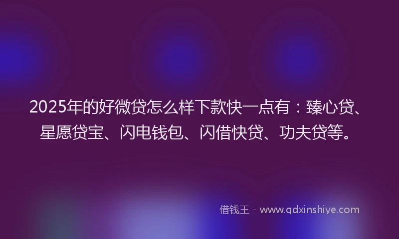 2025年的好微贷怎么样下款快一点有：臻心贷、星愿贷宝、闪电钱包、闪借快贷、功夫贷等。