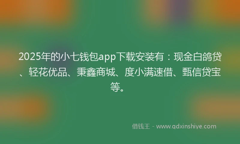 2025年的小七钱包app下载安装有：现金白鸽贷、轻花优品、秉鑫商城、度小满速借、甄信贷宝等。