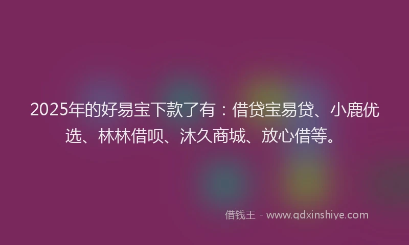 2025年的好易宝下款了有：借贷宝易贷、小鹿优选、林林借呗、沐久商城、放心借等。