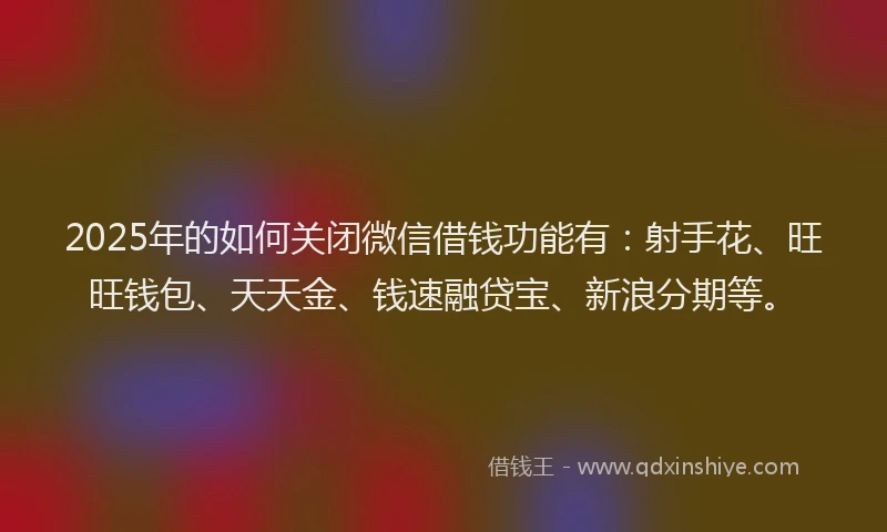 2025年的如何关闭微信借钱功能有：射手花、旺旺钱包、天天金、钱速融贷宝、新浪分期等。