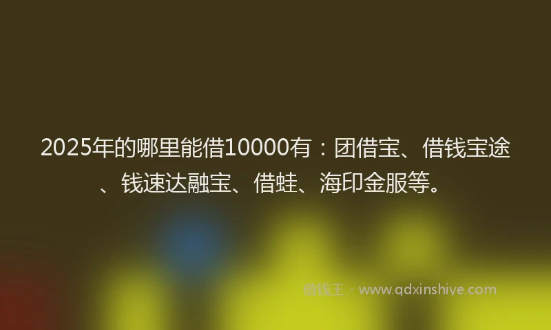 2025年的哪里能借10000有：团借宝、借钱宝途、钱速达融宝、借蛙、海印金服等。