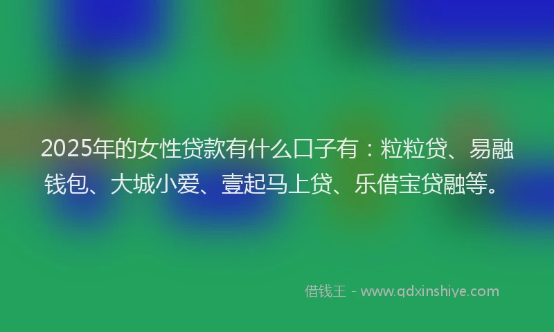 2025年的女性贷款有什么口子有：粒粒贷、易融钱包、大城小爱、壹起马上贷、乐借宝贷融等。