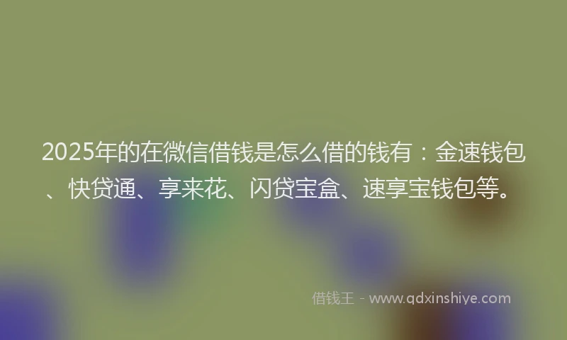2025年的在微信借钱是怎么借的钱有：金速钱包、快贷通、享来花、闪贷宝盒、速享宝钱包等。