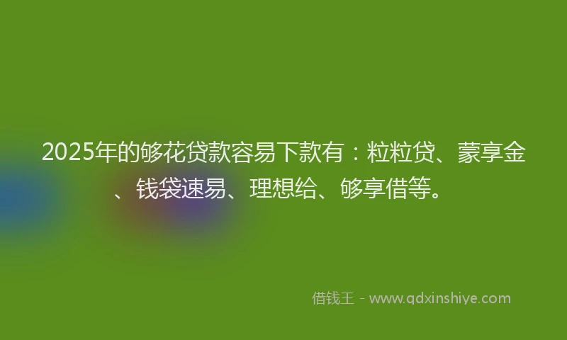 2025年的够花贷款容易下款有：粒粒贷、蒙享金、钱袋速易、理想给、够享借等。