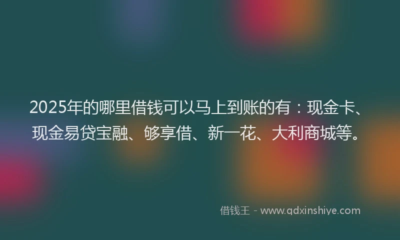 2025年的哪里借钱可以马上到账的有：现金卡、现金易贷宝融、够享借、新一花、大利商城等。