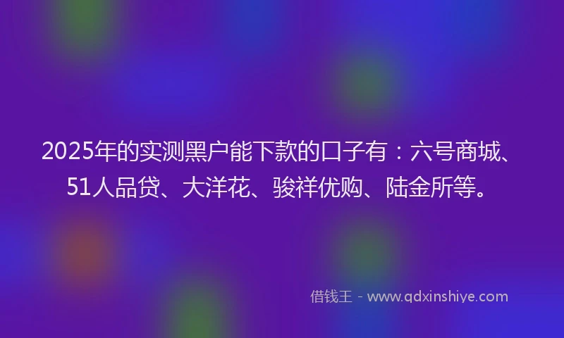 2025年的实测黑户能下款的口子有：六号商城、51人品贷、大洋花、骏祥优购、陆金所等。