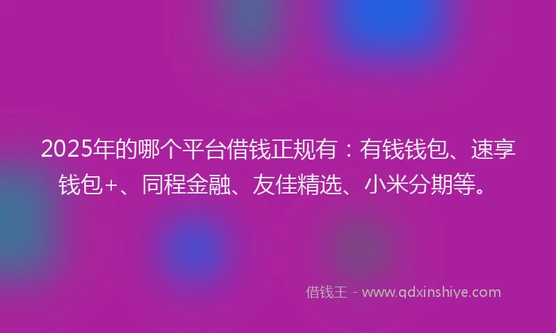 2025年的哪个平台借钱正规有：有钱钱包、速享钱包+、同程金融、友佳精选、小米分期等。