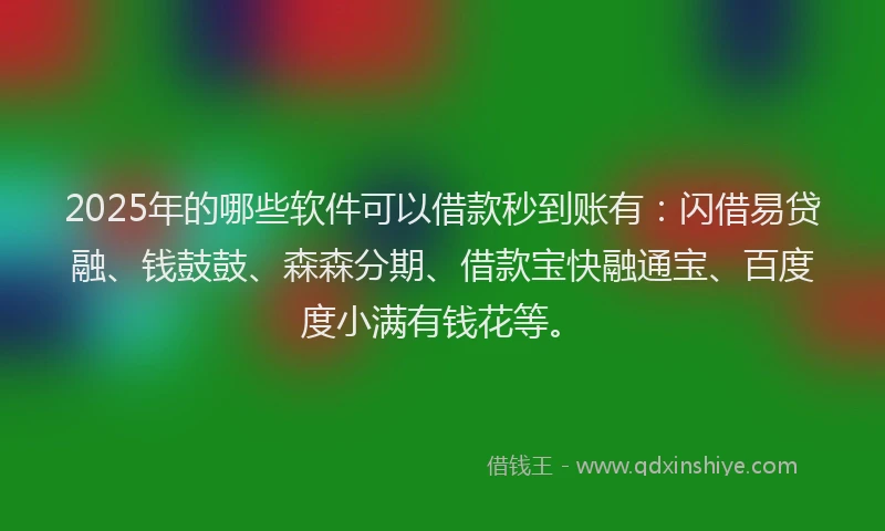 2025年的哪些软件可以借款秒到账有：闪借易贷融、钱鼓鼓、森森分期、借款宝快融通宝、百度度小满有钱花等。